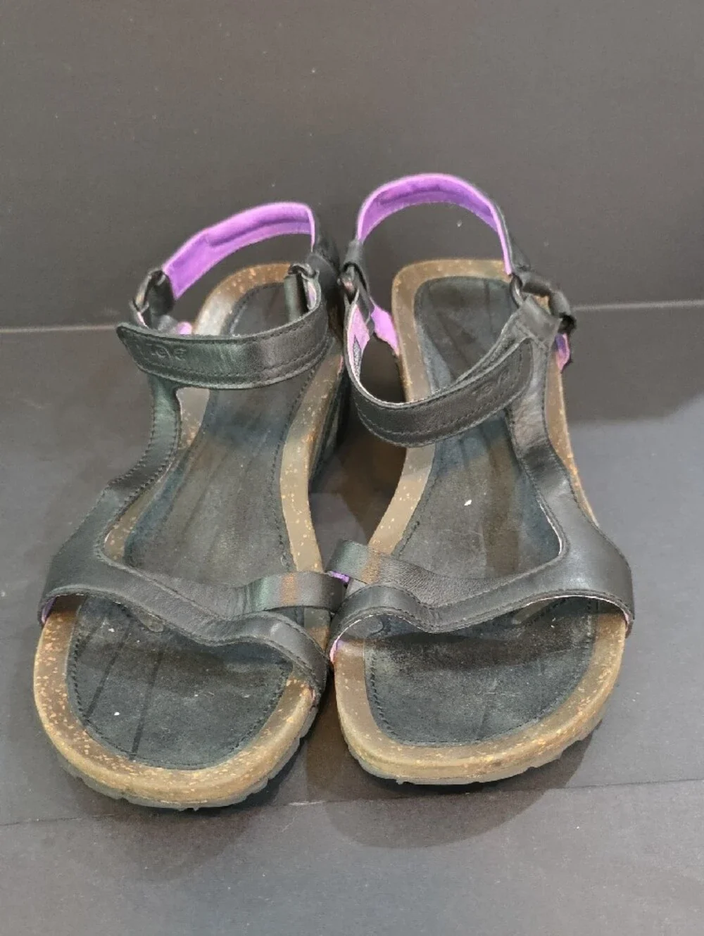 Teva Cabrillo Women's Black Wedge Sandals with Purple Lining Size 10